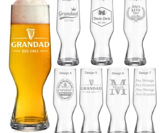 Personalised Engraved Crystal Beer Glass - Personalized Gift for Him, Birthday, Christmas, Father's Day Gifts