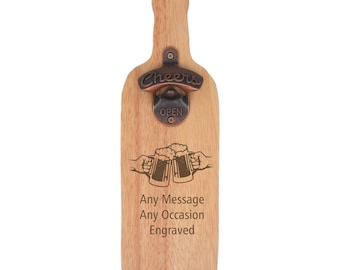Personalised Wall Mounted Bottle Opener: Man Cave Outdoor Bar Gift, Christmas, birthday gift