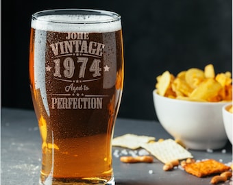 Engraved Pint Beer Glass Vintage 1974 - 60th Birthday Aged To Perfection - 50th Year Old Gifts Beer Larger Cider Pint Tulip Beer Glass