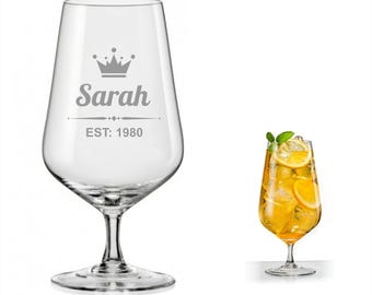 Personalized Beer Glass Birthday Gifts Him Custom Chalice Gifts Her Queen Celebration Glassware Milestone Keepsake Commemorative Year King