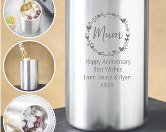 Personalised Wine Cooler Stainless Steel Ice Bucket Wedding Gift Anniversary Present Engraved Champagne Bottle Chiller Custom Design Gift