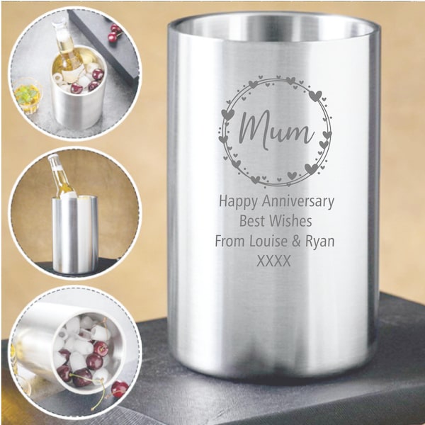 Personalised Wine Cooler Stainless Steel Ice Bucket Wedding Gift Anniversary Present Engraved Champagne Bottle Chiller Custom Design Gift