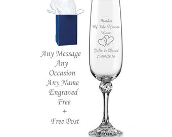 Personalised Engraved Crystal Champagne Flute Glass Wedding Gift, Bridesmaid, Maid of Honour, Chief Bridesmaid