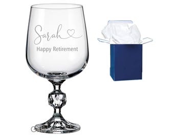 Engraved Retirement Wine Glass Personalised Glassware Gift, Leaving gift