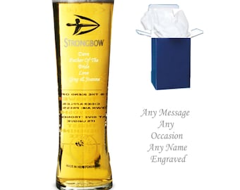Engraved Pint Glass Strongbow Cider Birthday Gift Personalised Barware Christmas Present Dad Husband Anniversary Keepsake Etched Drinking