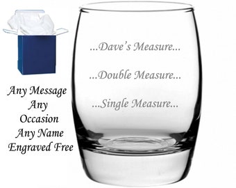 personalised engraved whiskey glass tumbler, small measure, large measure,