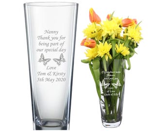 Personalised engraved glass vase mothers day gifts gifts for mum mom gifts nan grandma gifts
