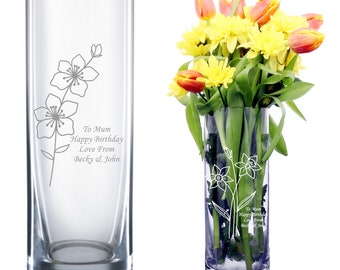 Engraved Glass Vase, Personalised Birth Month Flower vase, Birthday gifts, Anniversary Gifts, Gifts For Her,  mum gifts, nan gifts