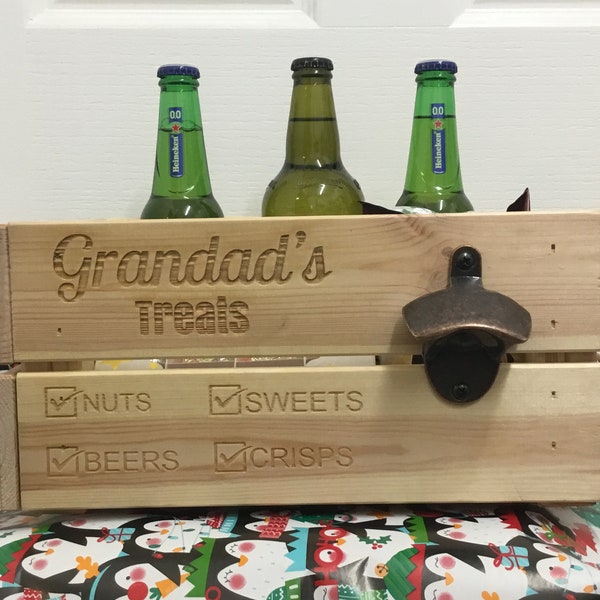 Personalised Snack Crate | Treat Crate | Vintage Wooden Beer Caddy | Xmas Crate | Father's Day Gifts | Birthday Gifts for Him | Wooden Crate