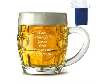 Personalised Beer Tankard Engraved Gift Dimple Glass Pint Mug Custom Text Birthday Present Retirement Groomsman Idea Wedding Celebration