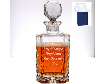 Personalised Crystal Decanter -  Engraved Whisky or Brandy Gift - Custom Initials and Dates - Ideal for Wedding or Birthday