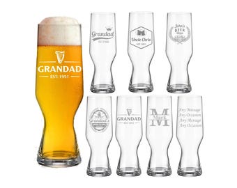 Personalized Beer Glass Engraved Pint Mug Custom Lager Gift Dad Birthday Present Father Day Barware Crystal Grandads Retirement Memento