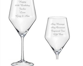 Personalised Engraved Crystal Wine Glass: Wedding, Birthday, Christmas