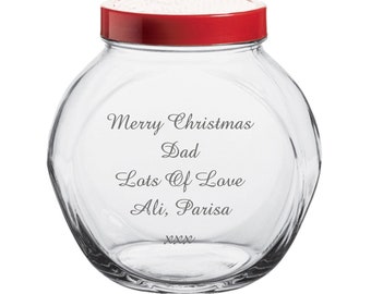 Engraved Glass Cookie Jar Candy Sweets, Personalised Any Message, Any Occasion, Birthday, Wedding Gifts, Teacher Gift