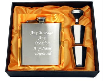 Personalised Steel Flask Gift Idea for Dad Option with Funnel Birthday Present Thank You Wedding Favor Best Man Graduation Gift Fathers Day