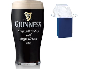 Personalised Engraved Guinness Glass Birthday Gifts, Christmas Gifts, Retirement Gifts,  Fathers Day Gifts, Gifts For Dad, Grandad Gifts