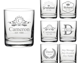 Personalised Whisky Glass Engraved Custom Glassware Personalized Glass for Whiskey Drink, Christmas Gift for Him or Her Birthday Gift