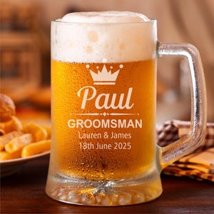 Personalised Beer Tankard Wedding Gift Groomsman Glass Engraved Pint Best Man Present Father Bride Thank You Usher Customized Drinking image 9