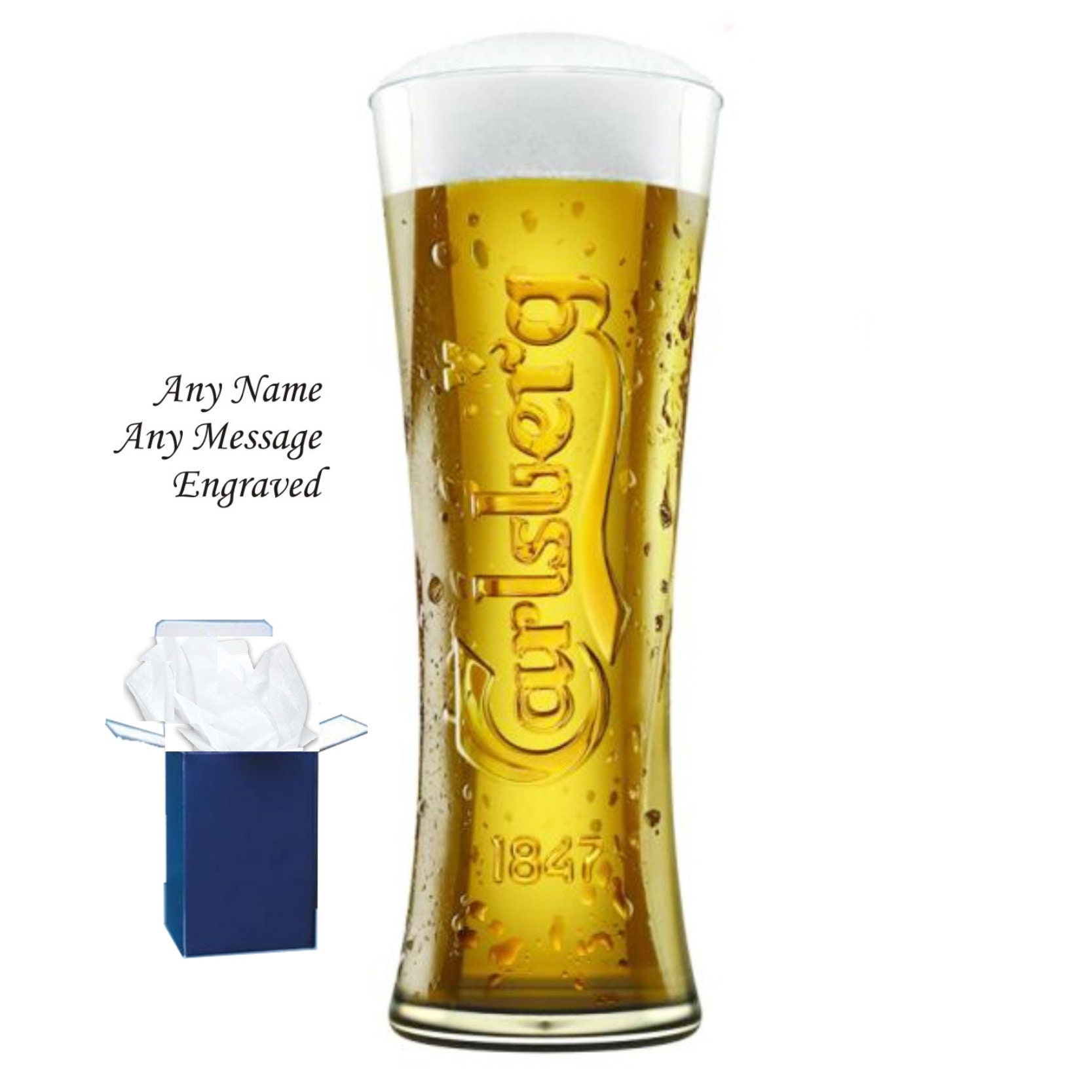 Personalised Engraved Branded Pint Fosters Beer Glass Wedding Gift Free Gift Box