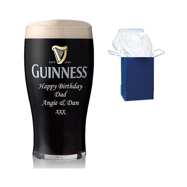 Engraved Guinness Glass, Personalised for Dad or Granddad this Father's day, Birthday Christmas Best Man Gift Xmas Gift Retirement Gift