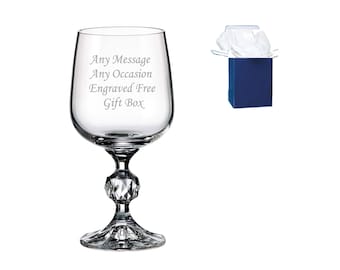 Personalised Engraved Crystal Wine Glass - Birthday, Wedding, Thank You, Retirement Gift for Her