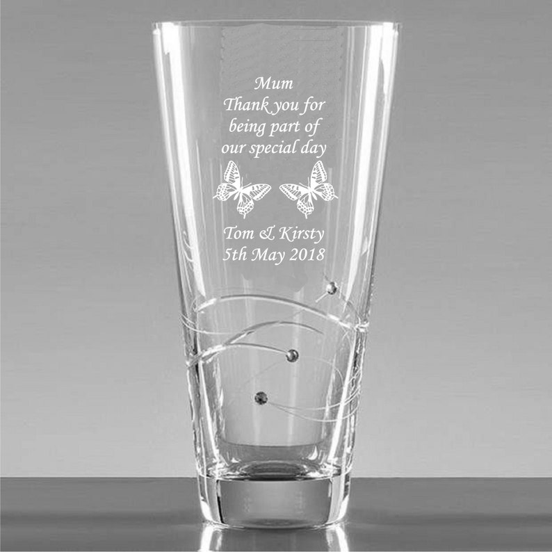 Personalised Engraved Glass Vase Xmas Gifts Vase Vase Retirement Engraved Diamante Conical Vase Thank You Gift Perfect Engraved butterflies