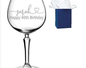 personalised engraved gin glass , birthday gift, any age 18th,21st,  30th, 40th, 50th, 60th, 65th, 70th
