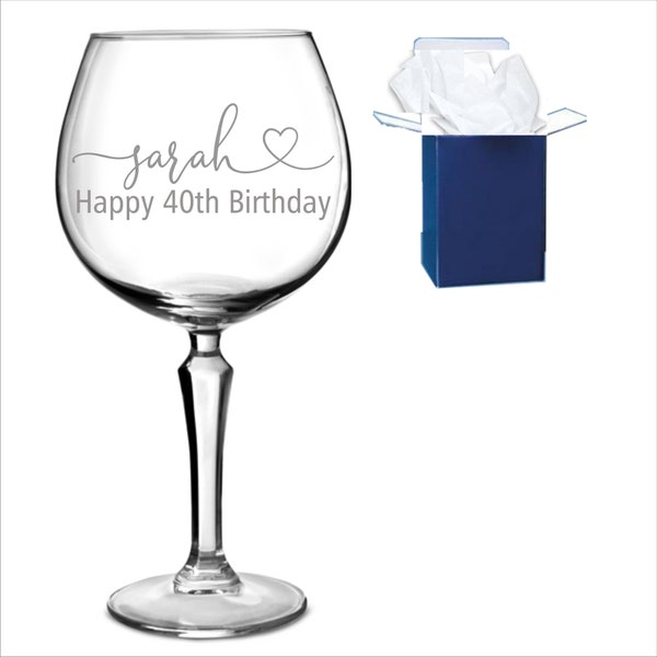personalised engraved gin glass , birthday gift, any age 18th,21st,  30th, 40th, 50th, 60th, 65th, 70th