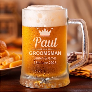 Engraved Pint Glass Personalized Wedding Gift Best Man Present Groomsman Beer Tankard Custom Name Design Wedding Party Favor Bachelor Celebration Gift Father Bride Thank You Token Usher Appreciation Present Customized Drinking Glass Special