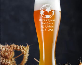 Personalised Engraved Beer Glass: Football/Rugby Trophy Gift Birthday Christmas Mothers Fathers Day Gifts