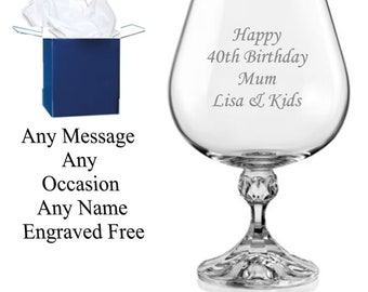 Custom Engraved Crystal Brandy Glass - Ideal Christmas & Birthday Gift for Dad, Mom, Grandad - Personalized Cognac Glass