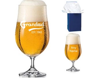 Bierglas met gegraveerde steel Gepersonaliseerd bierglas, cadeau voor vader en opa