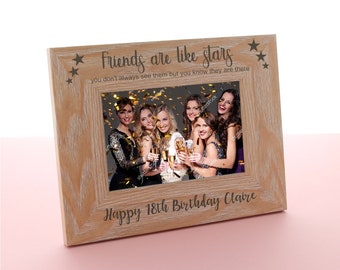Engraved Wooden Photo Frame: Personalised Birthday Gift, Friends gift