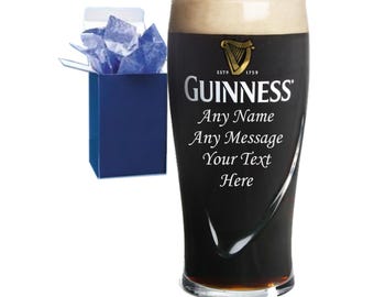 Engraved Guinness Pint Glass - Personalised Gift for Dad or Grandad, Christmas, Birthday Gift
