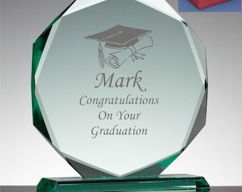 Personalised Engraved  Jade Glass Graduation Award Trophy, Gifts Boxed