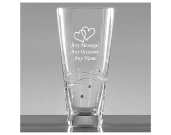 Personalised Engraved Diamante Crystal Vase Birthday Gifts, Xmas Gifts Anniversary, Leaving Long Service Thank You Gift 20cm