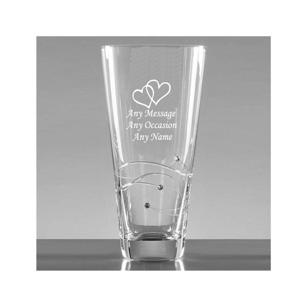 Personalised Engraved Diamante Crystal Vase Birthday Gifts, Xmas Gifts Anniversary, Leaving Long Service Thank You Gift 20cm