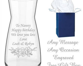 personalised Engraved Glass Vase,  Birthday, Retirement, Anniversary Xmas Gifts, Mother's Day Gift any message