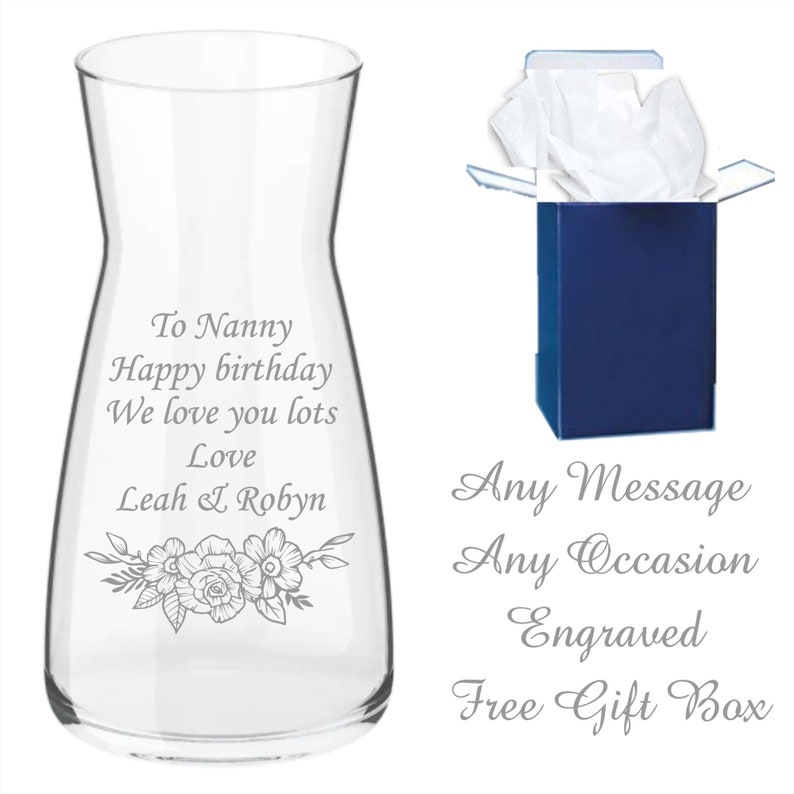 Personalised Rose Glass Vase Engraved Gifts Ideas For Her Women's Flowers Birthday Mothers Mum Wedding Valentines Day Anniversary design 2