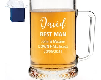 Personalised Glass Groomsmen Gifts - Personalized Best Man Tankard - Wedding Tankard Pint Beer Glass For Groomsman - Engraved Best Man Gift