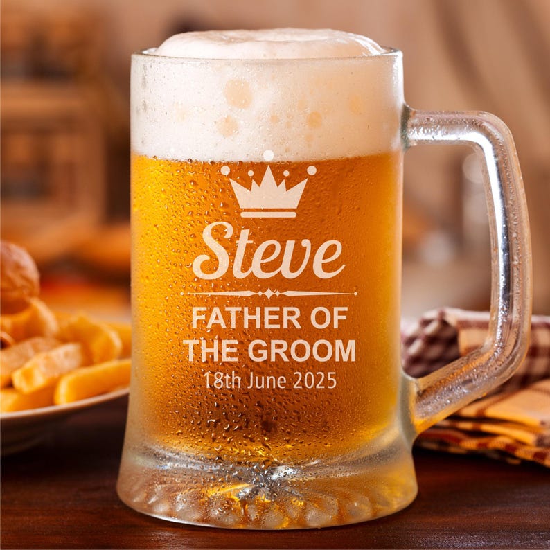 Wedding Party Gift Personalized Beer Glass Engraved Tankard Best Man Present Groomsman Thank You Token Father Bride Gift Custom Name Design Bachelor Party Favor Special Occasion Memento Elegant Drinking Glass Wedding Celebration Keepsake