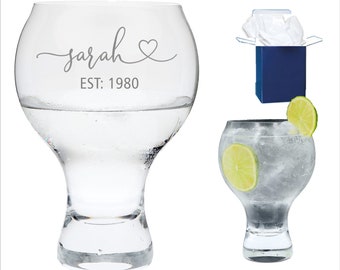 Personalised Engraved Pink Gin Glass | Engraved Gin Glass | Gin Fishbowl Glass for a Larger Cocktail | Birthday Gifts | Gifts for Him & Her