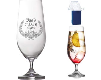 Engraved Cider Glass Stemmed Beer Glass Personalised Stemmed Glassware Custom Name Gift Dad Birthday Present Father Christmas Keepsake