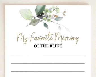 My Favorite Memory Of The Bride Card  Bridal Shower Memory Card Bridal Shower Ideas Activities Wedding Printable Bridal Shower Games A18