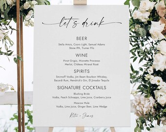 Minimalista Bar Menú Signo Alcohol Boda Bebida Menú Signo Simple Boda Bar Signo Firma Cóctel Signo Moderno Bar Menú Imprimible W4 B1