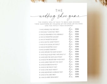 The Wedding Shoe Game Bridal Trivia Game Wedding Shoe Bridal Shower Game Fun Couples Game He Said She Said Minimalist Bridal Shower MD1