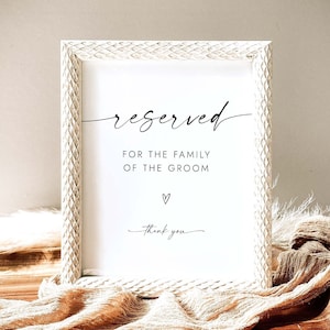 Matrimonio minimalista Segno riservato Famiglia della sposa Segno riservato Famiglia dello sposo Segno riservato Segno posto riservato Segno riservato Segno riservato modificabile W4 S1