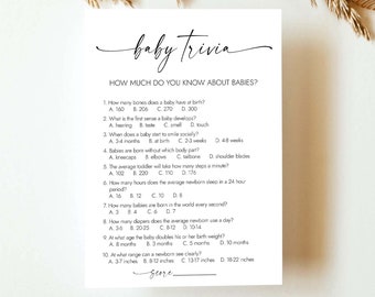 Blue Floral Baby Trivia Shower Game Set - 25 Cards & Answer Sheet For Gender Reveal Or Baby Shower