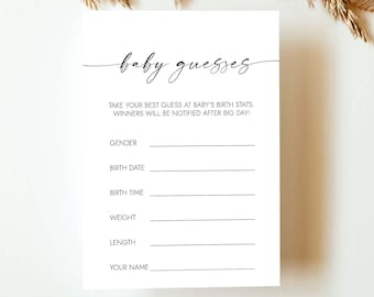 Babyshower Babygissningskort Gissa barnets födelsestatistik Babystatistik Babyförutsägelsequiz Minimalistiskt babyshowerspel Roligt babyshowerspel MD4