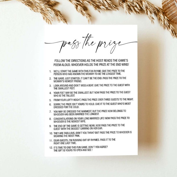 Pass the Prize Game Pass the Gift Poem Gift Passing Poem Baby Shower Rhyme Game Minimalist Baby Shower Game Gender Neutral Baby Shower MD4